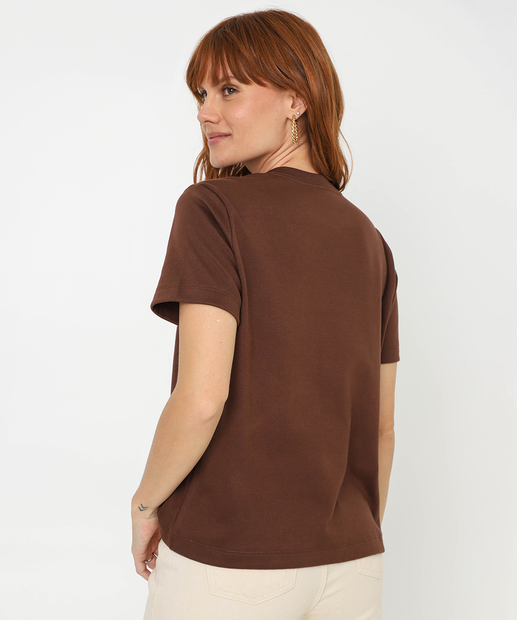 Blusa Feminina Suedine Manga Curta Marisa Marrom