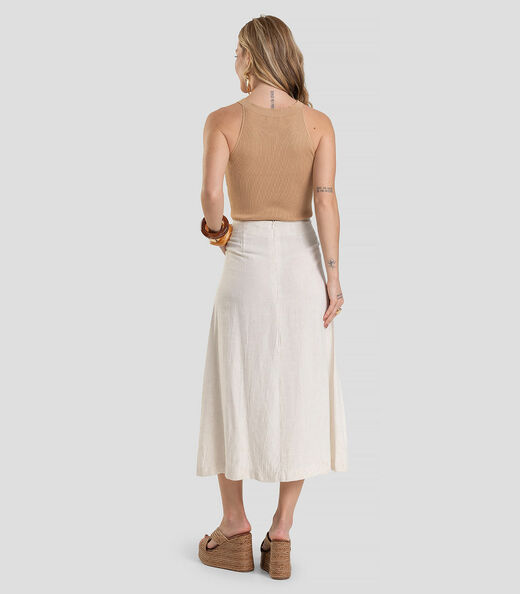 Saia Midi Feminina em Linho Dianna Bege