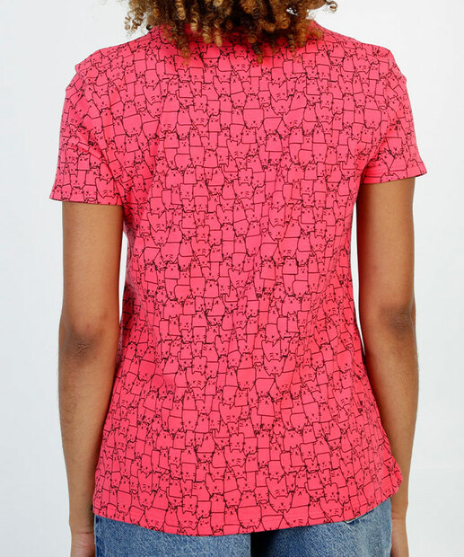 Blusa Feminina Estampa Gato Manga Curta Marisa