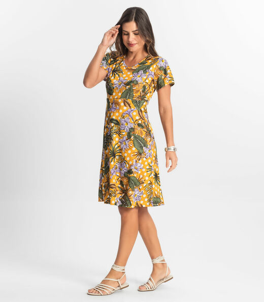 Vestido Feminino Evasê Estampado Select Amarelo
