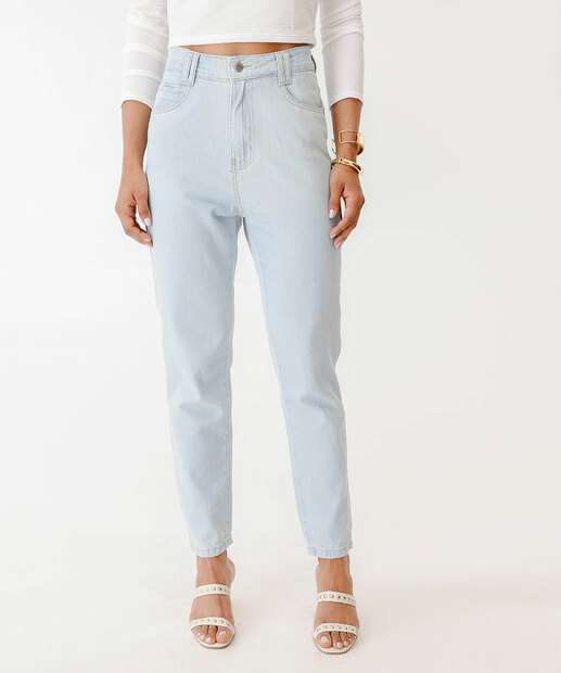 Calça Mom Jeans Bolsos Cintura Alta