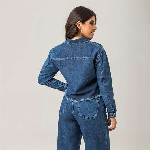Jaqueta Jeans Cropped Feminina Moderna Zune