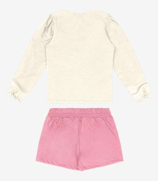 Conjunto Infantil Blusa Com Shorts Saia Trick Nick Bege