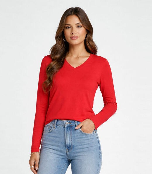 Image_Blusa Manga Longa Decote V Básica Select Laranja