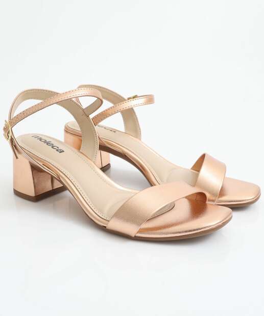 Sandália Feminina Salto Grosso Metalizada Moleca Rosê