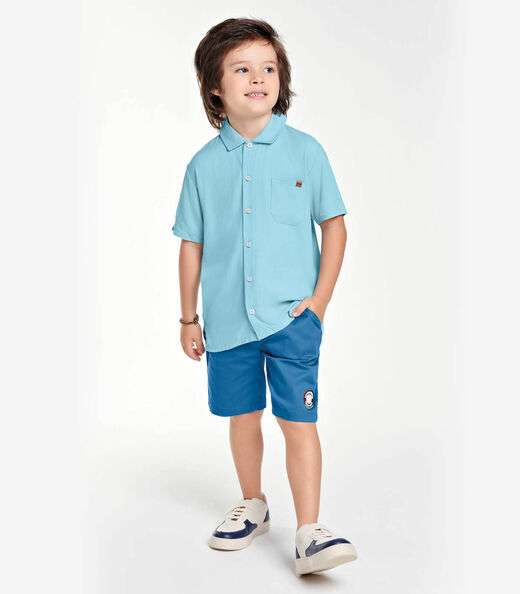 Bermuda Infantil Em Sarja Trick Nick Azul