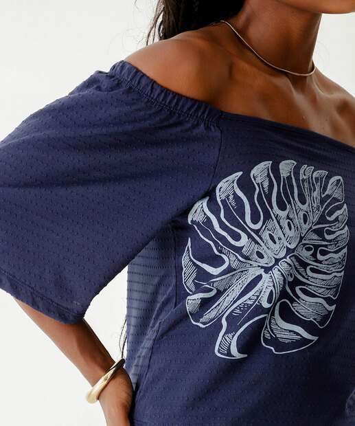 Blusa Ciganinha Feminina Folha Marisa Azul