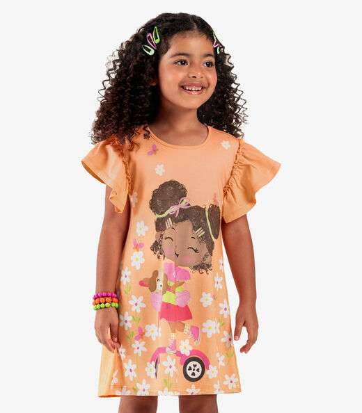 Vestido Infantil Manga Curta Rovi Kids Laranja