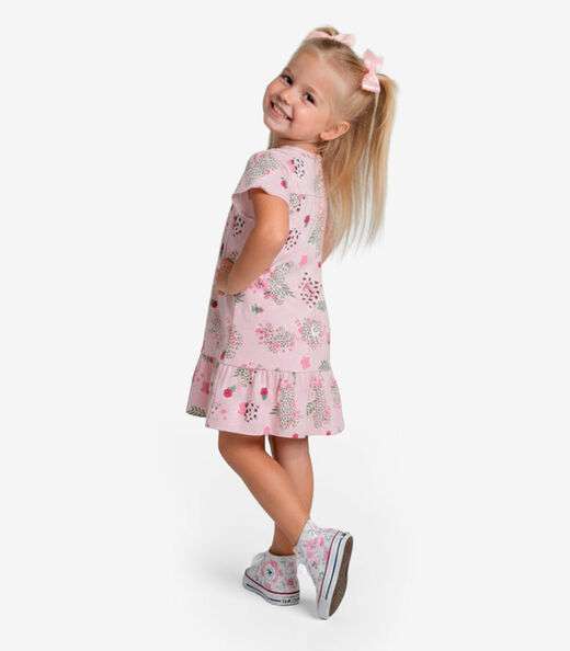 Vestido Infantil Com Manga Godê Select Rosa