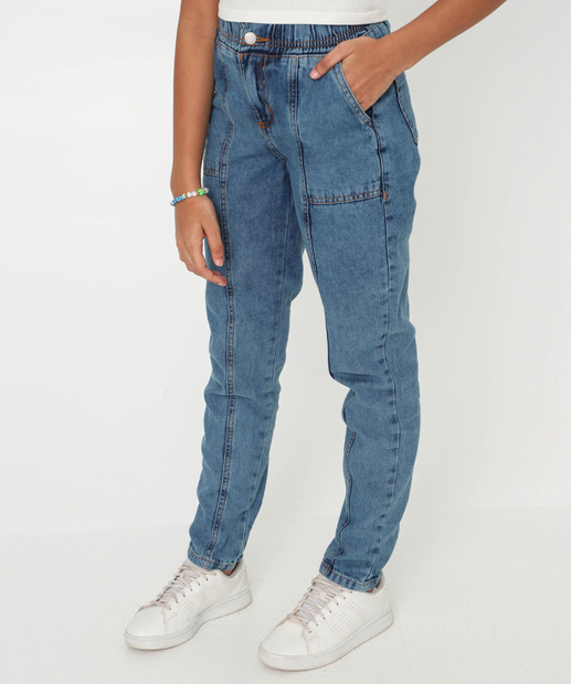 Calça Juvenil Jeans Jogger Bolsos Tam 10 a 16 Azul