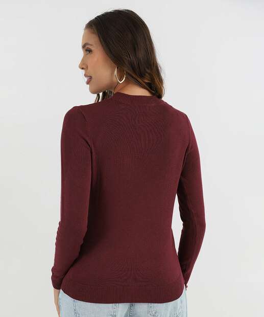 Suéter Feminino Liso Gola Careca Marisa Vinho