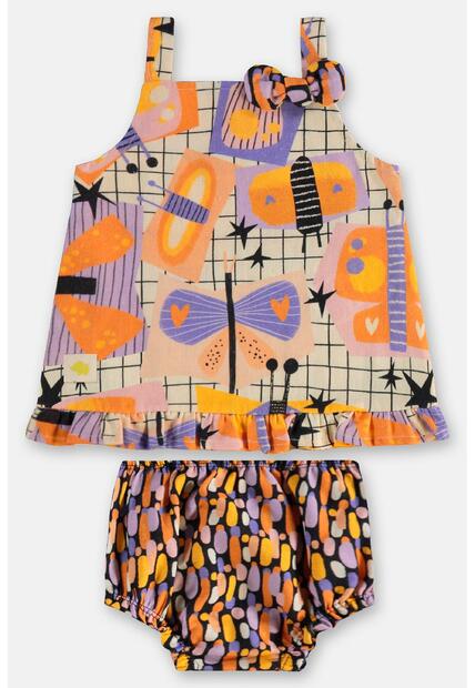 Conjunto Bebê com Bata e Calcinha Três e Já