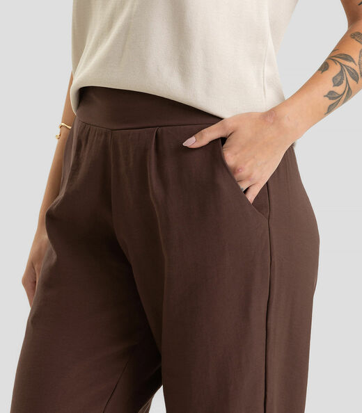 Calça Pantalona Feminina Em Alfaiataria Dianna Marrom