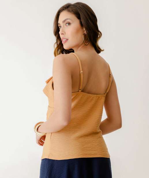 Blusa Feminina Babado Alças Finas Marisa Marrom