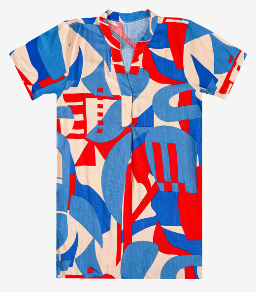 Vestido Curto Estampado Com Peitilho Infinita Cor Azul