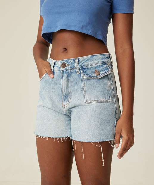 Short Jeans Feminino Cintura Alta Bolsos Marisa  