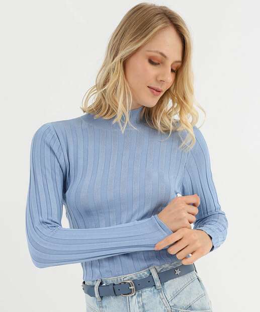 Image_Suéter Feminino Cropped Gola Alta Marisa Azul
