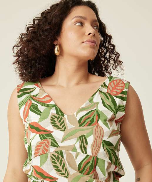 Blusa Regata Plus Size Feminina Estampa Folhas Marisa
