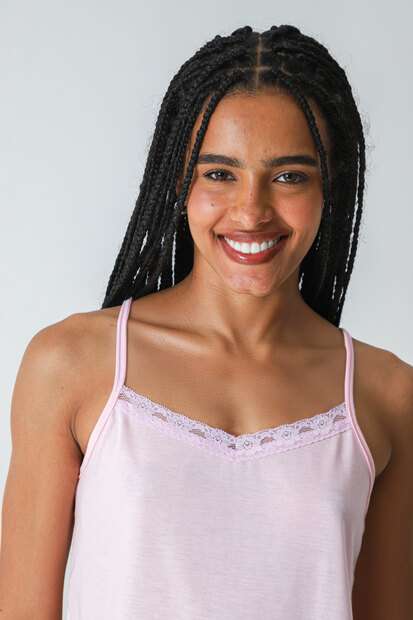 Pijama Feminino Recorte Renda Xadrez Marisa Rosa