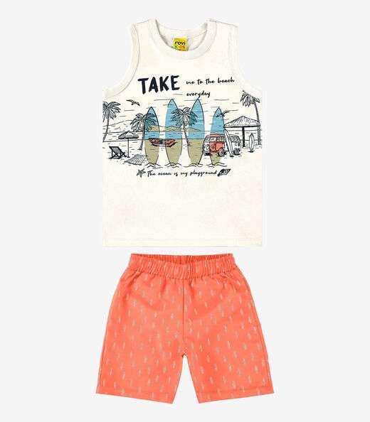 Conjunto Infantil Regata Com Bermuda Rovi Kids Bege