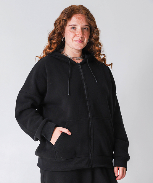 Image_Casaco Plus Size Feminino Moletom Capuz Marisa Preto