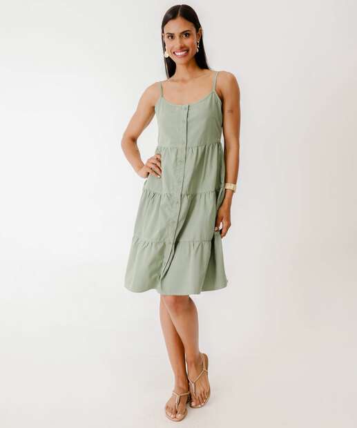 Vestido Sarja Feminino Botões Alças Finas Marisa
