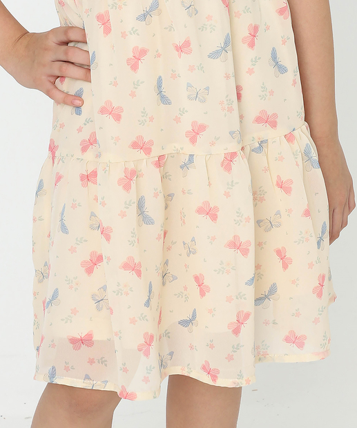 Vestido Infantil Chiffon Lastex Borboletas Marisa Tam 4 a 10 Bege