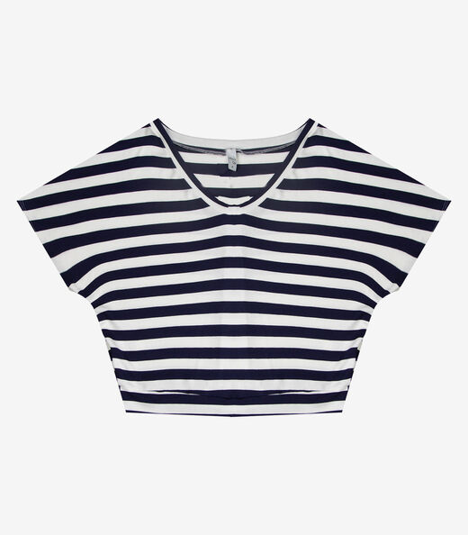 Blusa Feminina Em Ribana Decote V Infinita Cor Azul