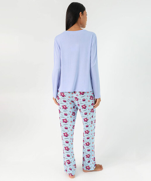 Pijama Feminino Estampa Lotso Manga Longa Disney Azul