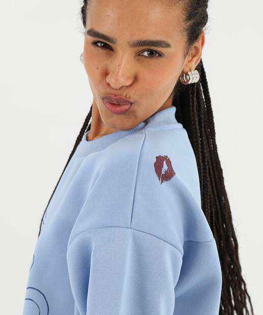 Blusão Feminino Moletom Flanelado Alongado Sanrio Azul