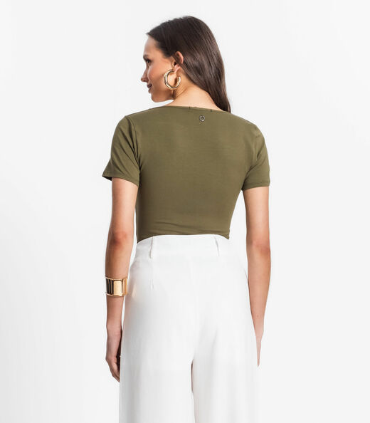 Blusa De Viscotorcion Com Decote Feminina Endless Verde