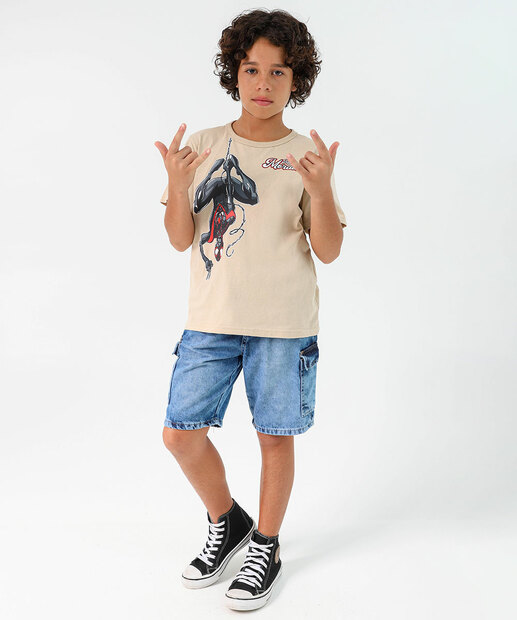 Camiseta Juvenil Estampada Homem Aranha Tam 10 a 16 Bege