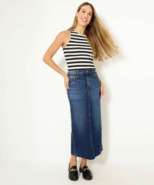 Saia Midi Feminina Fenda Marisa