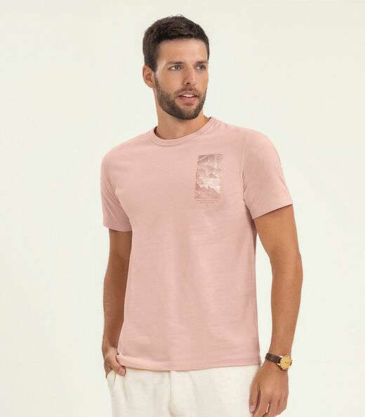 Camiseta Masculina Manga Curta Meia Malha Diametro Rosa