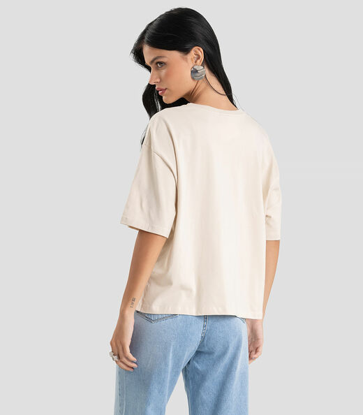 Blusa Feminina Manga Curta Box Dianna Bege