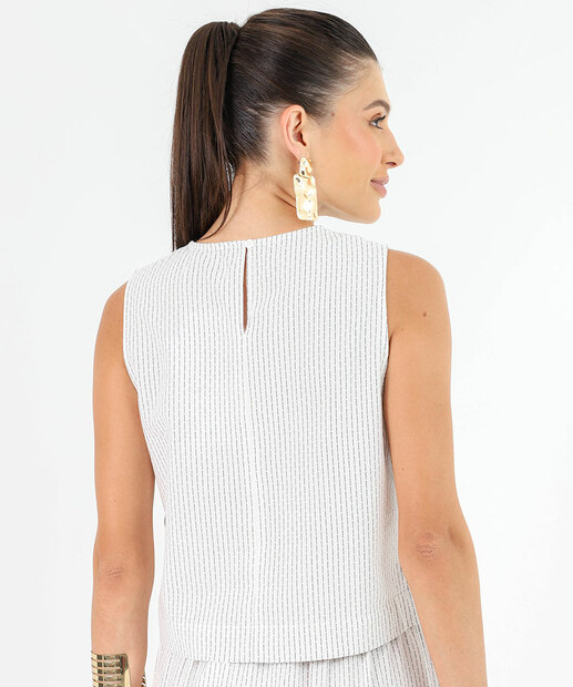 Blusa Regata Feminina Listrada Botões Marisa Off White