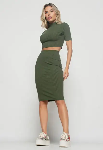 Saia  Midi Canelada Verde