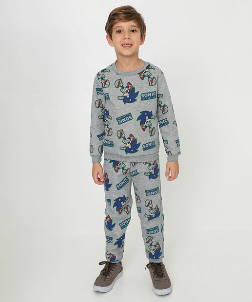 Blusão Infantil Moletom Flanelado Sonic Tam 4 a 10 Cinza