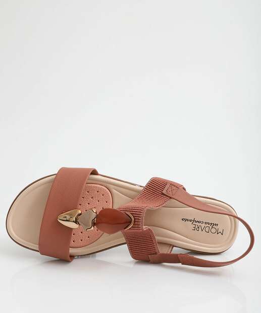 Sandália Feminina Rasteira Pedras Modare Caramelo