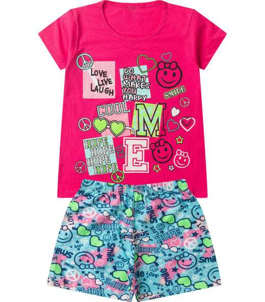 Image_Pijama Infantil Menina Curto Algodão Select Rosa