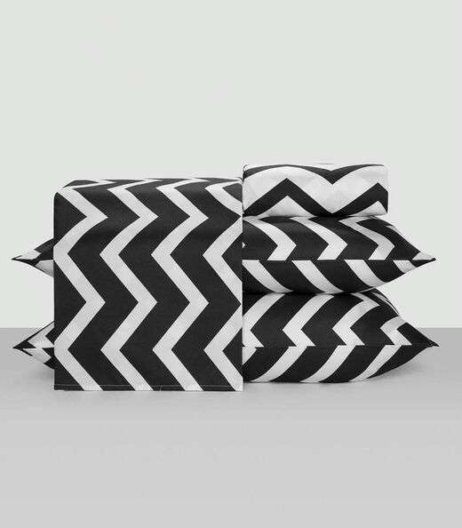 Jogo de Cama Chevron Casal Lar E Lazer Preto