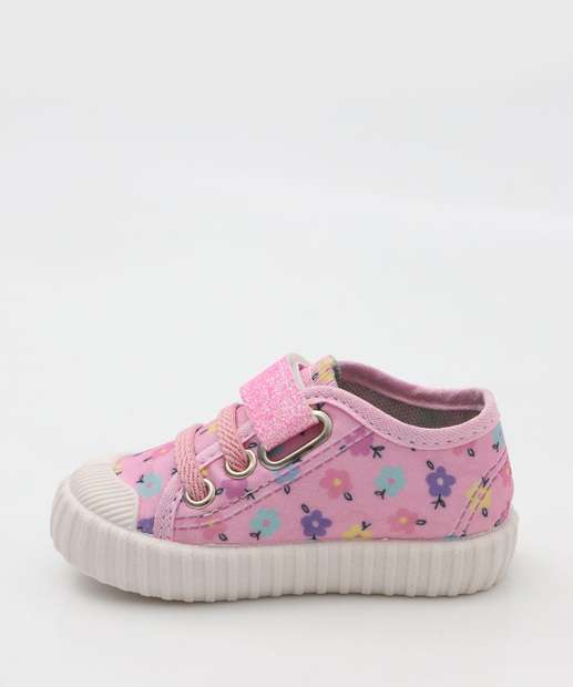Tênis Infantil Flores Velcro 03BM Rosa 