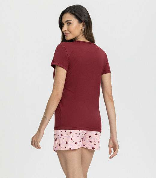 Pijama Feminino Manga Curta Mensageira Da Paz Vermelho