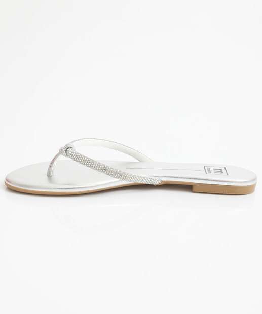 Rasteirinha Feminina Tiras Strass Moleca Prateado