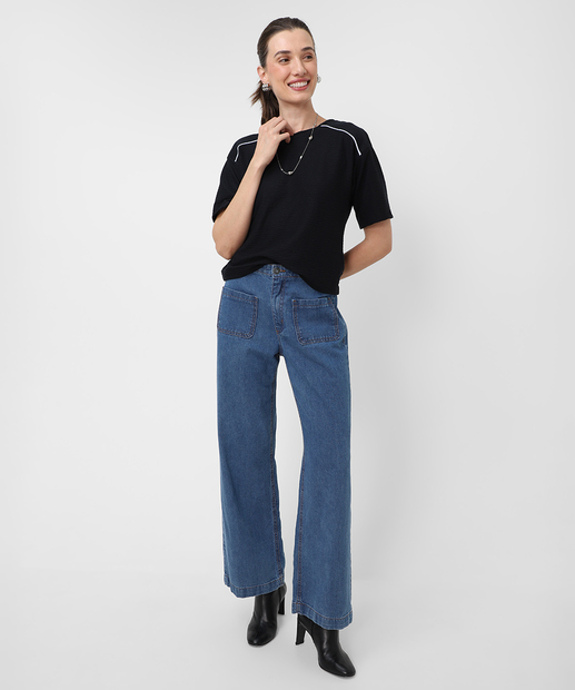 Blusa Feminina Manga Curta Marisa Preto
