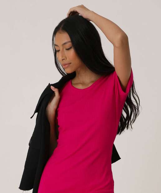 Vestido Feminino Canelado Manga Curta Marisa