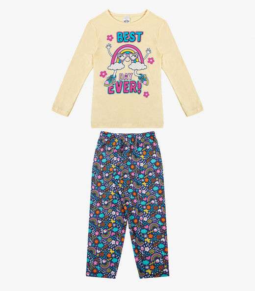 Image_Pijama Menina Manga Longa Brilha No Escuro Kappes Amarelo