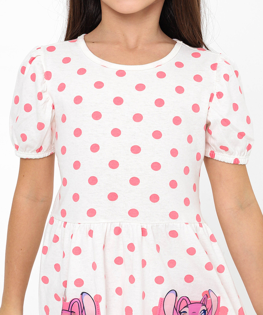 Vestido Infantil Poá Angel Disney Tam 4 a 10 Off White