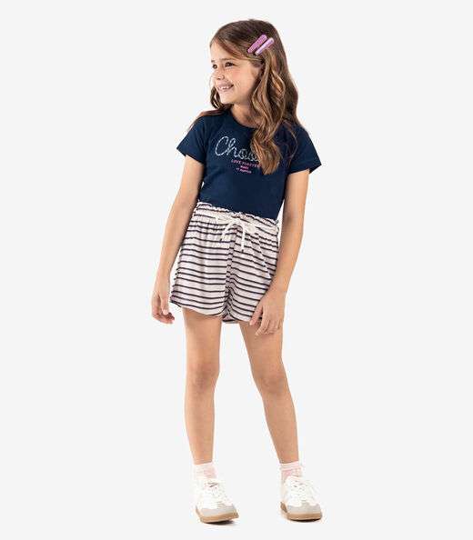 Conjunto Infantil Blusa Com Shorts Rovi Kids Azul