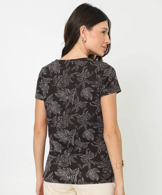 Blusa Feminina Canelada Estampada Marisa Marrom